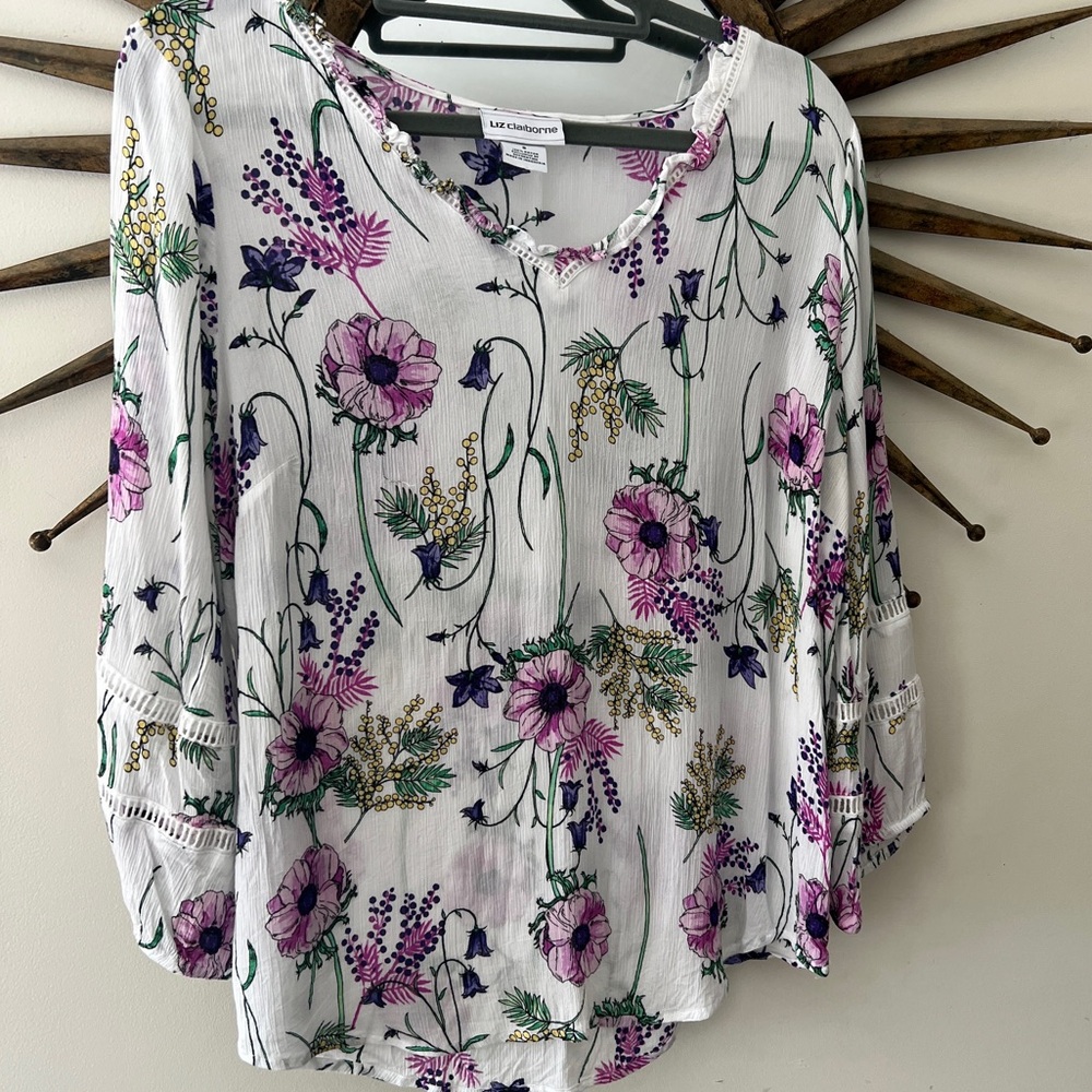 Liz Claiborne Spring Bouquet Floral Blouse Size small